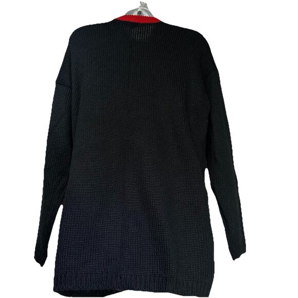 Vintage l’eau vive red floral 4 sunflower red black Wool sweater size L - Picture 2 of 4